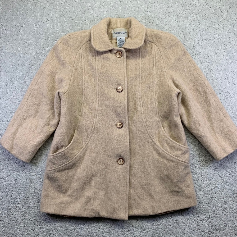 Vintage Cabin Creek Womens Pea Coat Jacket 4P Tan Wool Blend Button Up‎ Cottage